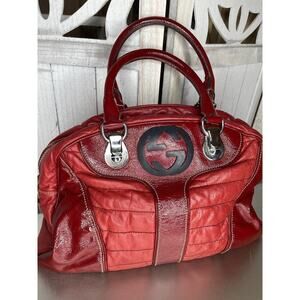 Gucci Snow Glam Boston Top Handle Bag Y2K Patent Red Leather
